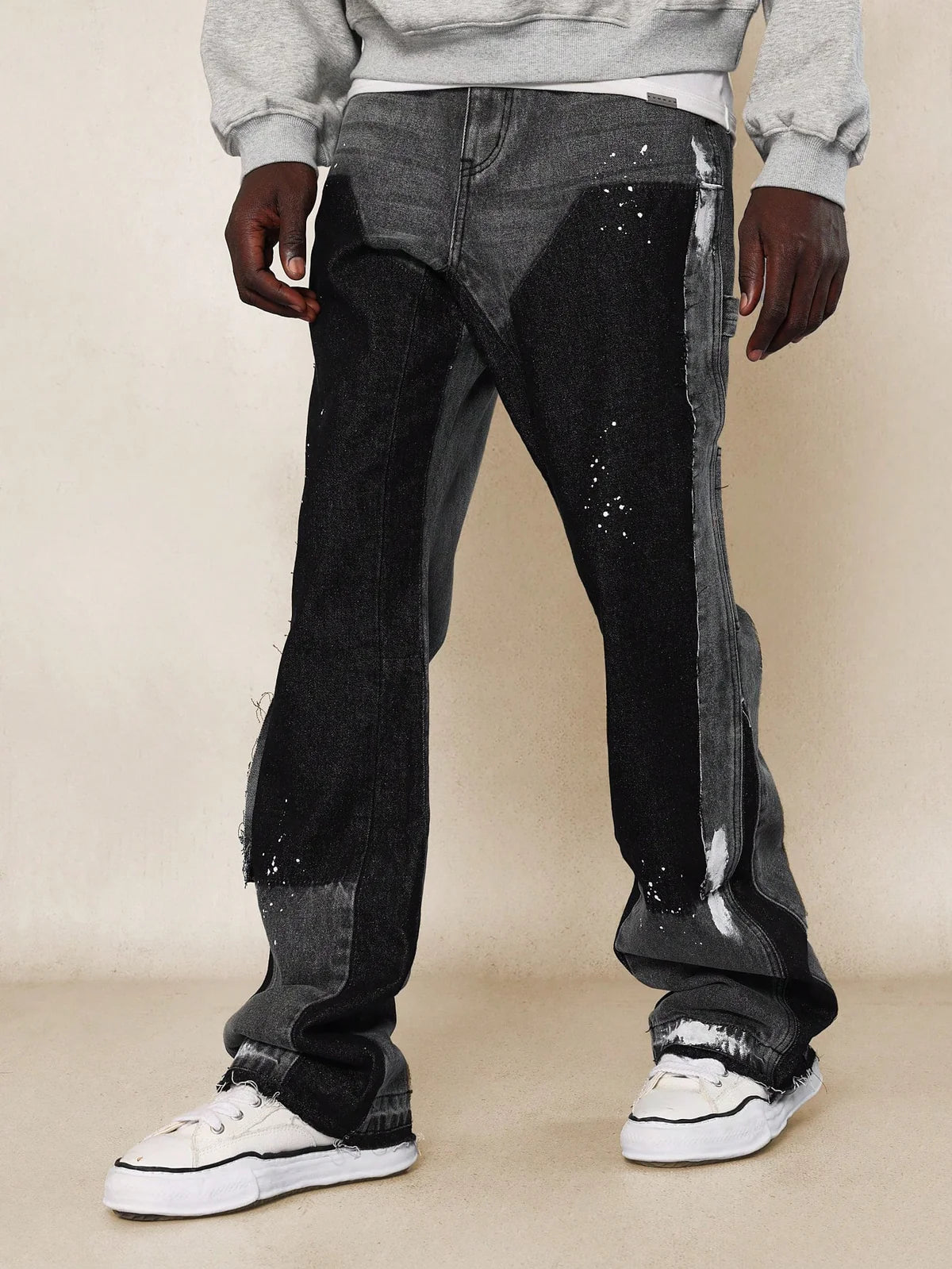 Men's Graffiti Denim Jeans - Retro Hip Hop Patchwork Splash Ink Wide Leg Pantsa