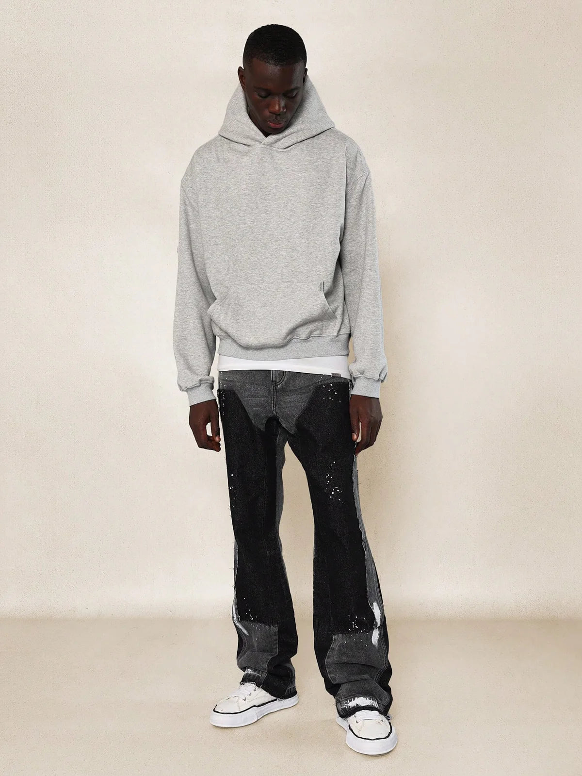 Men's Graffiti Denim Jeans - Retro Hip Hop Patchwork Splash Ink Wide Leg Pantsa