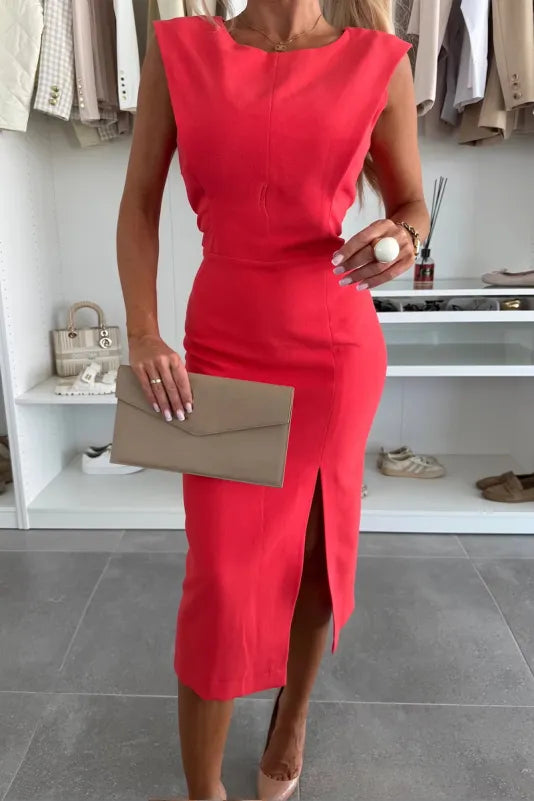Women's Round Neck Slit Elegant Dress