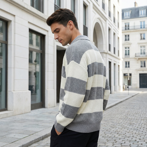The "Heritage" Striped Knit Polo | Vintage Oversized Sweater