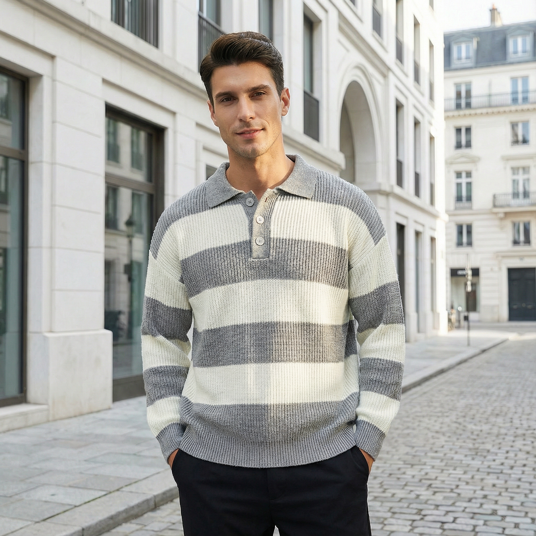 The "Heritage" Striped Knit Polo | Vintage Oversized Sweater
