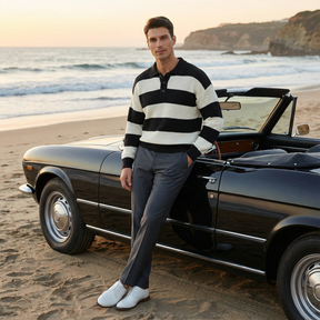 The "Heritage" Striped Knit Polo | Vintage Oversized Sweater