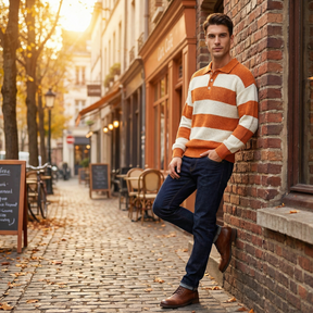 The "Heritage" Striped Knit Polo | Vintage Oversized Sweater