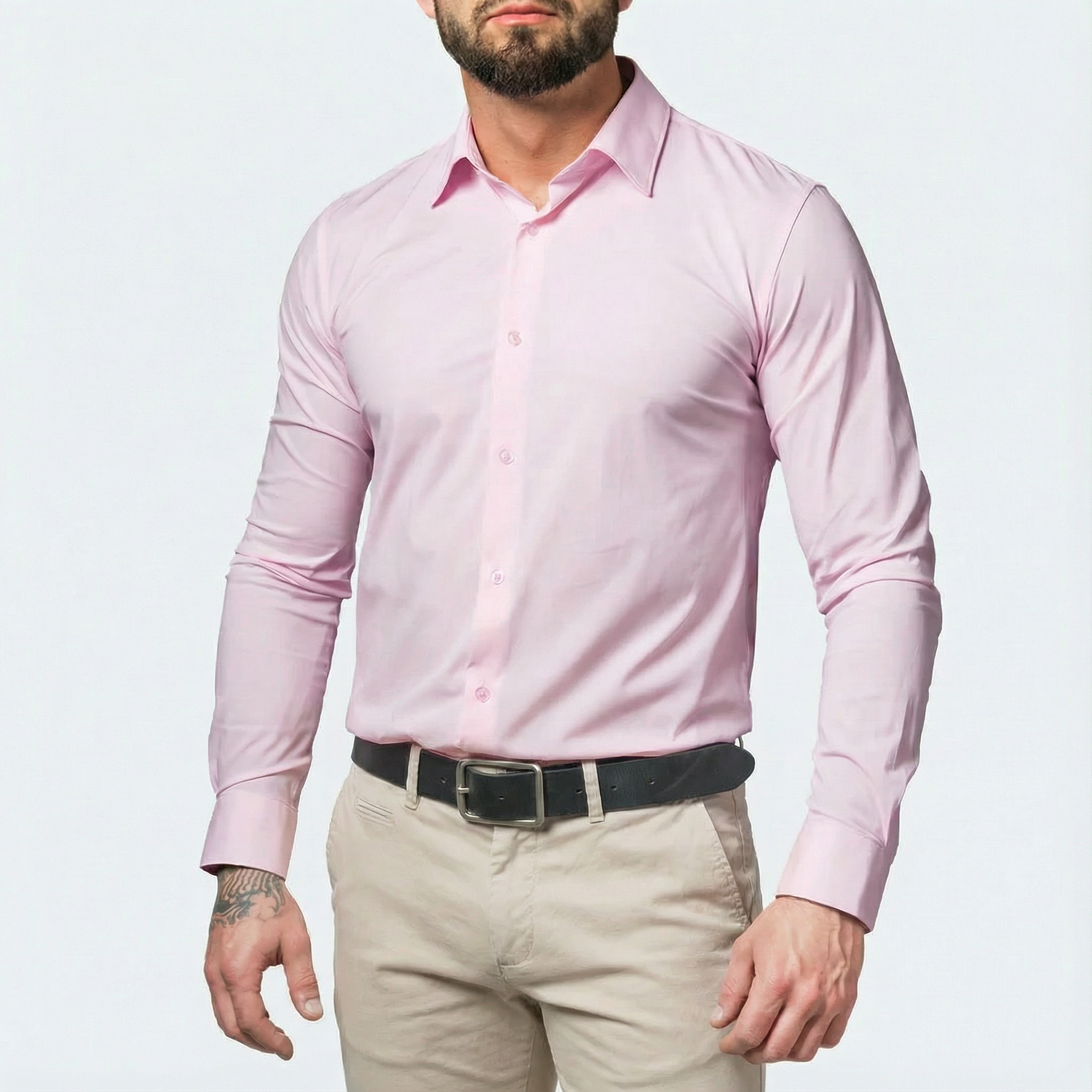 Blush Pink: Crisp White Anti-Wrinkle Stretch Dress Shirt - Lucas Attitude