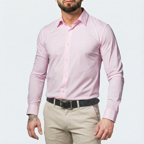 Blush Pink: Crisp White Anti-Wrinkle Stretch Dress Shirt - Lucas Attitude