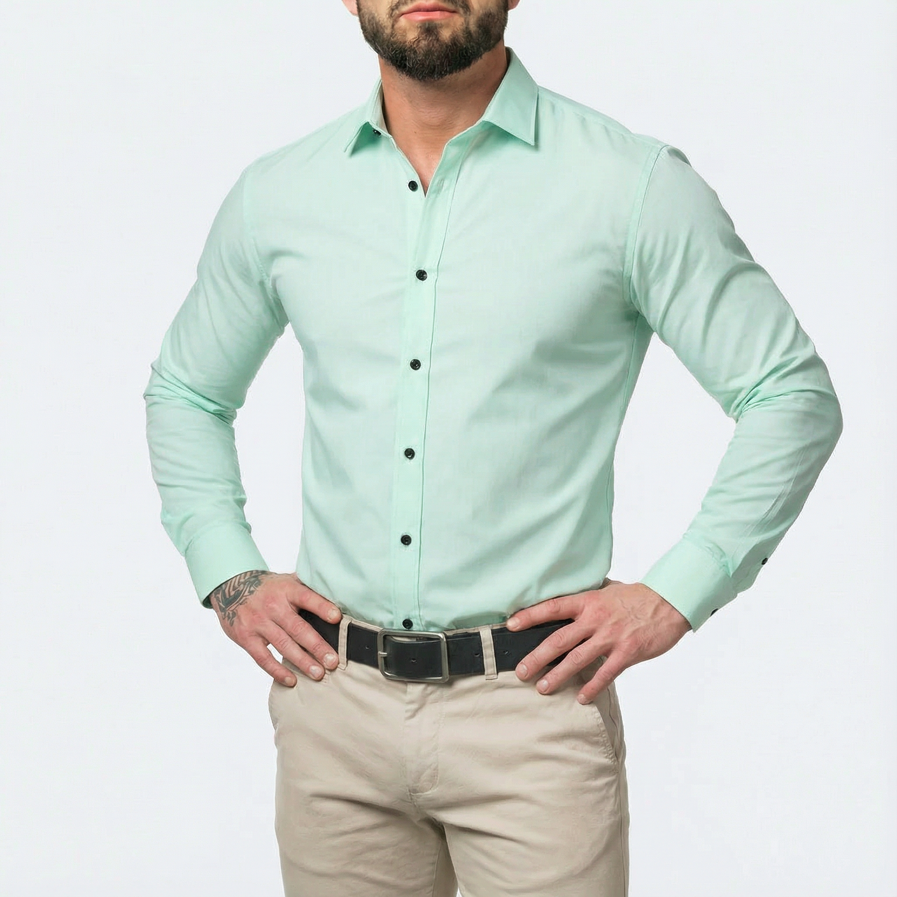 Emerald Green: Crisp White Anti-Wrinkle Stretch Dress Shirt - Lucas Attitude