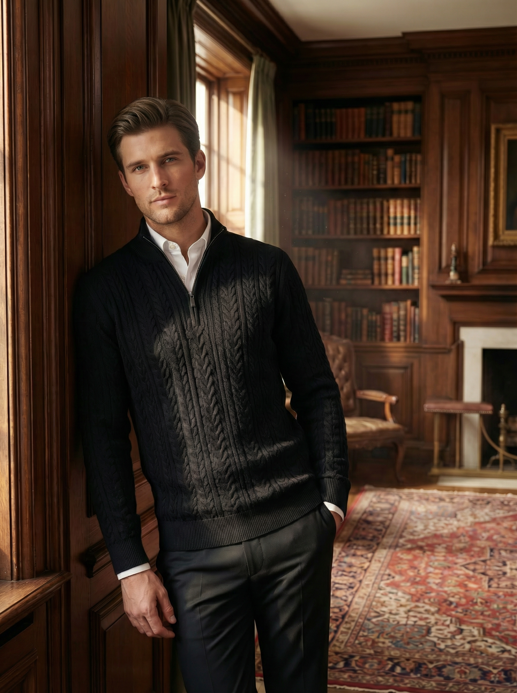 The "Oxford" Cable-Knit Quarter-Zip | Premium Textured Pullover
