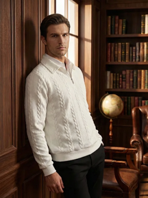 The "Oxford" Cable-Knit Quarter-Zip | Premium Textured Pullover