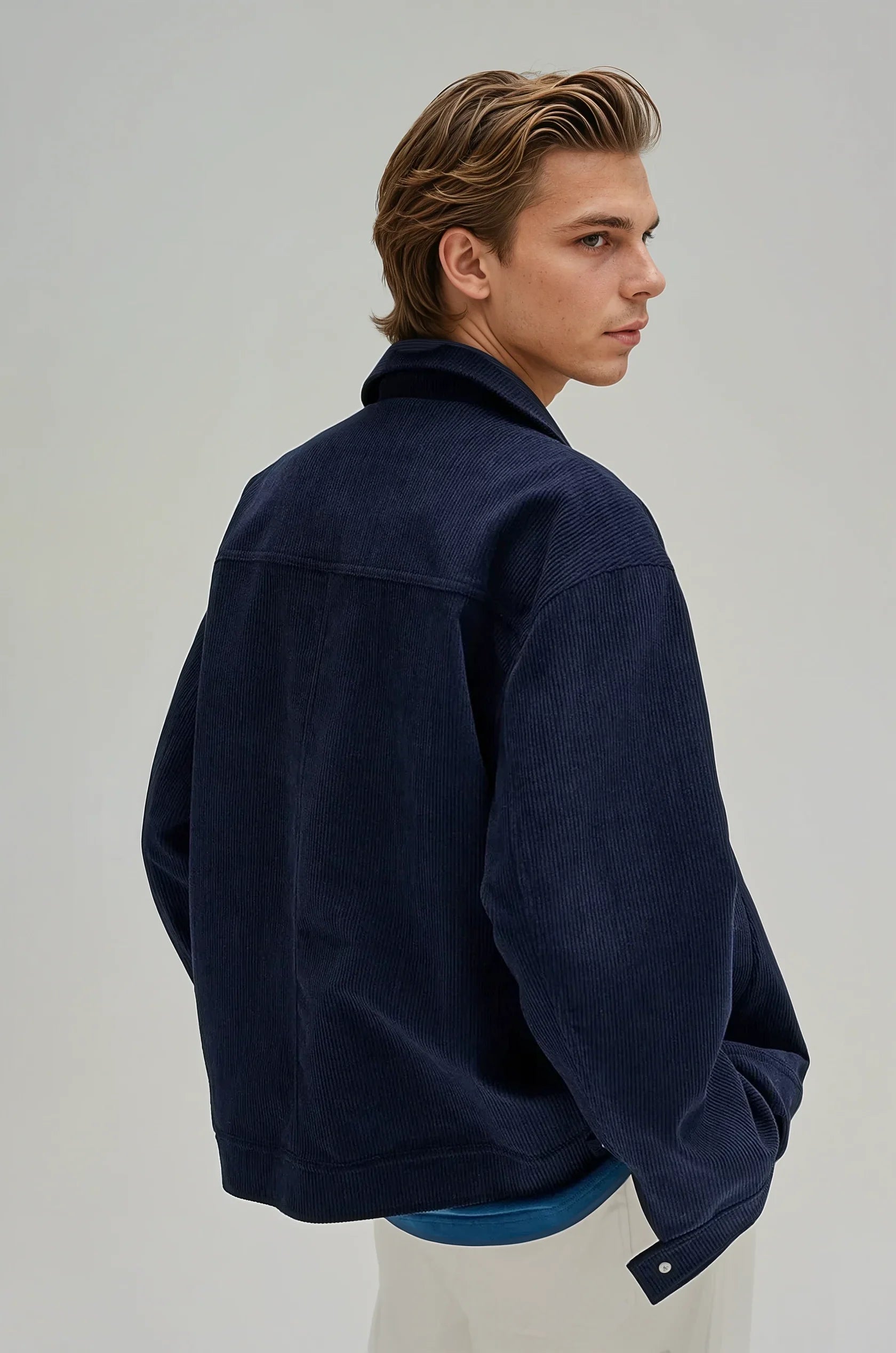 Fireman Clasp-Buckle Corduroy Collared Jacket