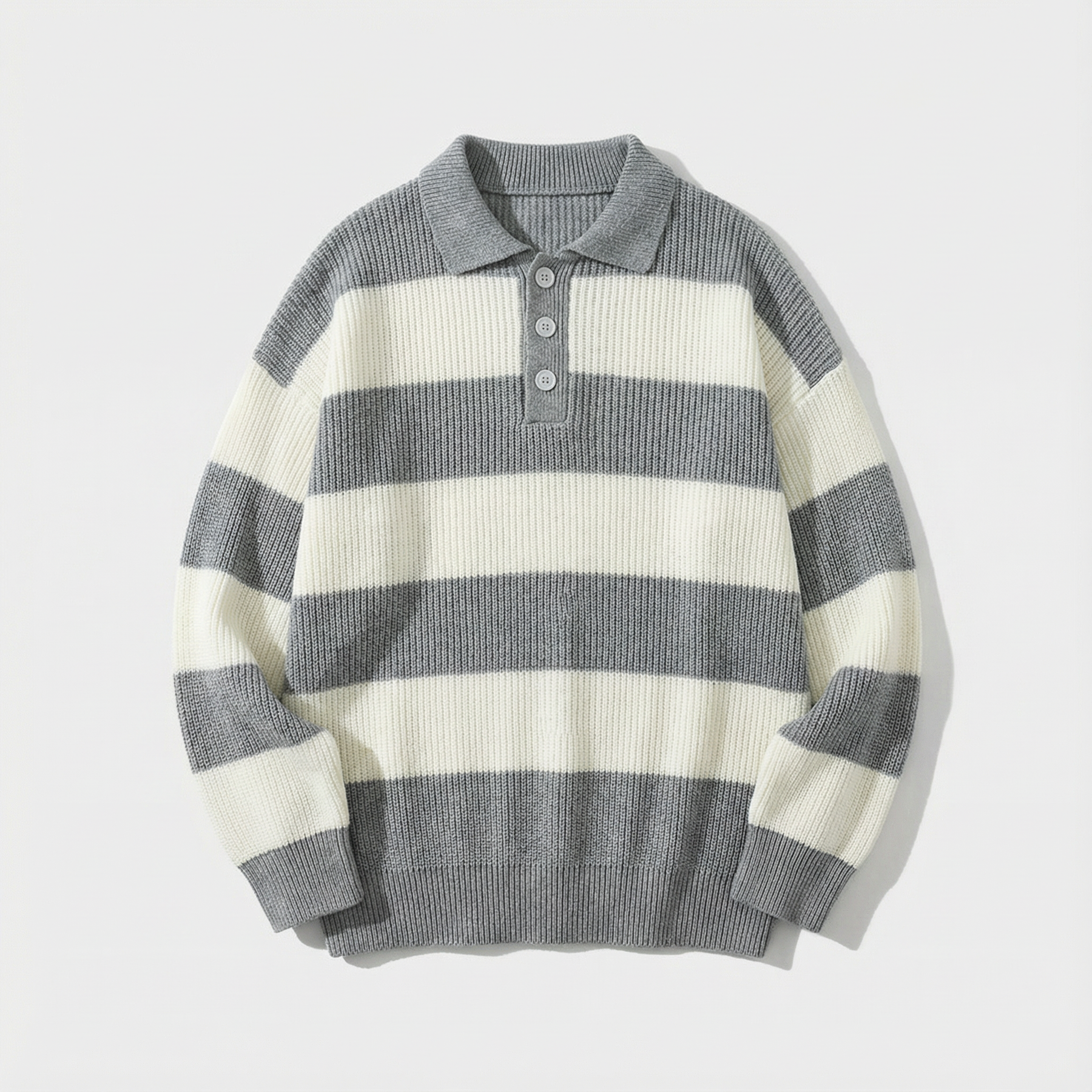 The "Heritage" Striped Knit Polo | Vintage Oversized Sweater
