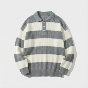 The "Heritage" Striped Knit Polo | Vintage Oversized Sweater