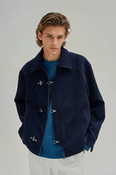 Fireman Clasp-Buckle Corduroy Collared Jacket