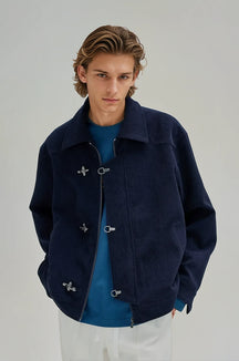 Fireman Clasp-Buckle Corduroy Collared Jacket
