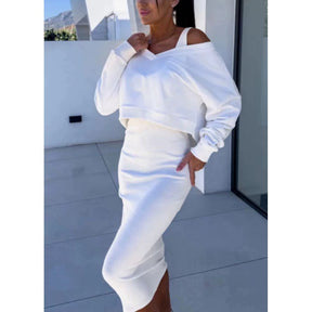 Women's two-piece set, sleeveless dress and loose V-neck sweater