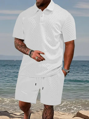Men's Solid Shortsleeve Polo Shirt & Drawstring Waist Shorts Set