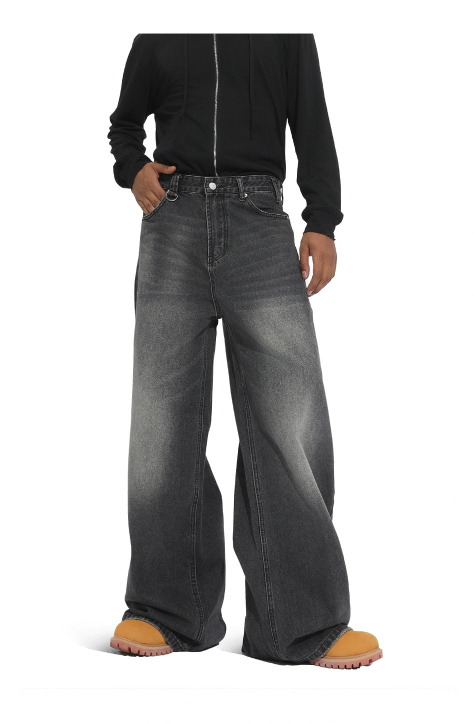 American straight-leg wide-leg floor-length stone-washed relaxed Jeans