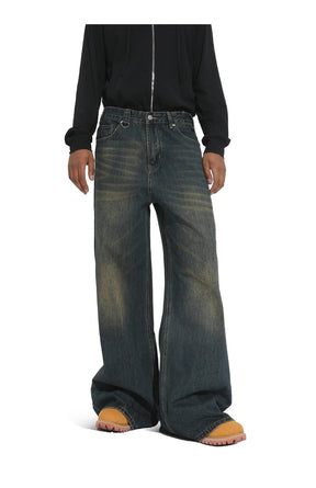 American straight-leg wide-leg floor-length stone-washed relaxed Jeans