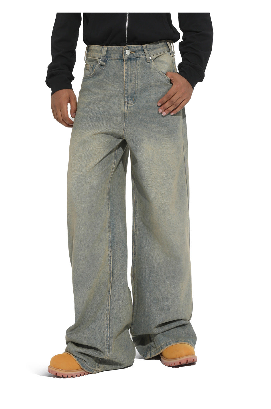American straight-leg wide-leg floor-length stone-washed relaxed Jeans