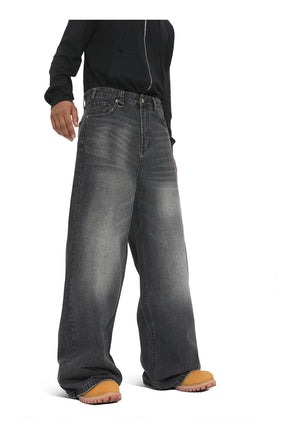 American straight-leg wide-leg floor-length stone-washed relaxed Jeans