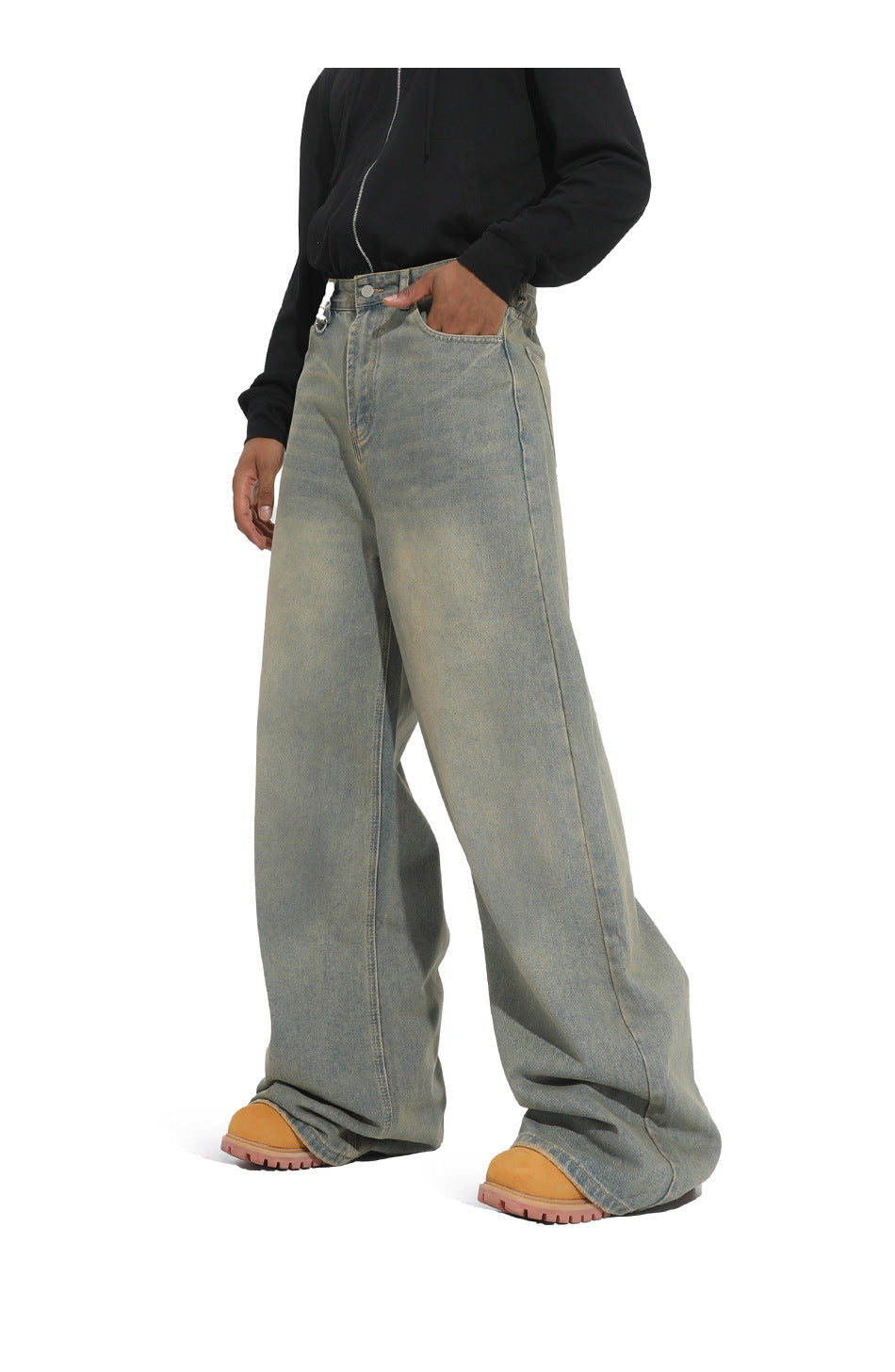 American straight-leg wide-leg floor-length stone-washed relaxed Jeans