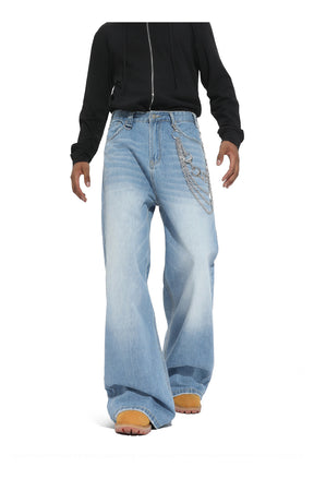 American straight-leg wide-leg floor-length stone-washed relaxed Jeans
