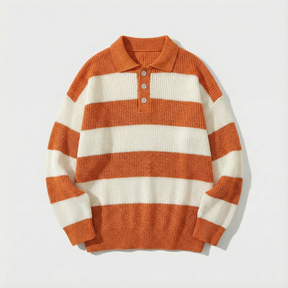 The "Heritage" Striped Knit Polo | Vintage Oversized Sweater