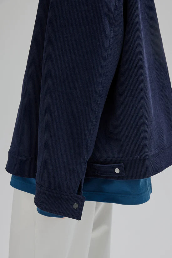 Fireman Clasp-Buckle Corduroy Collared Jacket