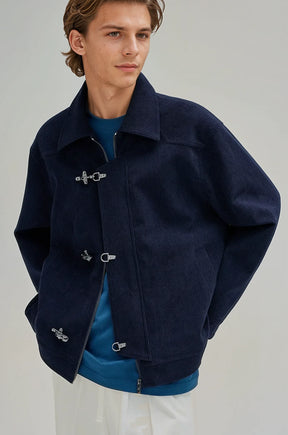 Fireman Clasp-Buckle Corduroy Collared Jacket