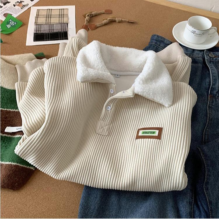 Corduroy Polo collar sweater couple autumn and winter style