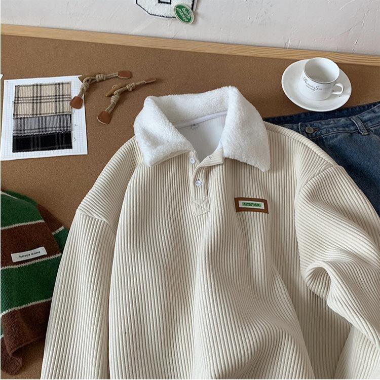 Corduroy Polo collar sweater couple autumn and winter style