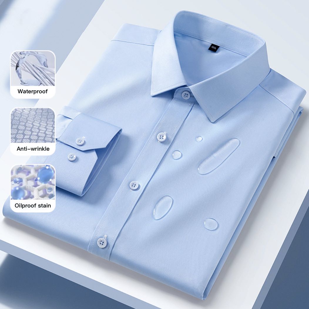 Anti-wrinkle, waterproof, oil-resistant, and stain-resistant long-sleeve shirt