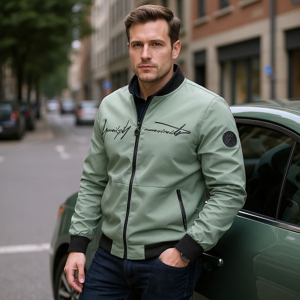 Men's Regular Fit Letter Embroidered Zip-Up Pilot Jacket