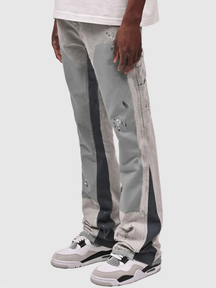 Men's Graffiti Denim Jeans - Retro Hip Hop Patchwork Splash Ink Wide Leg Pantsa
