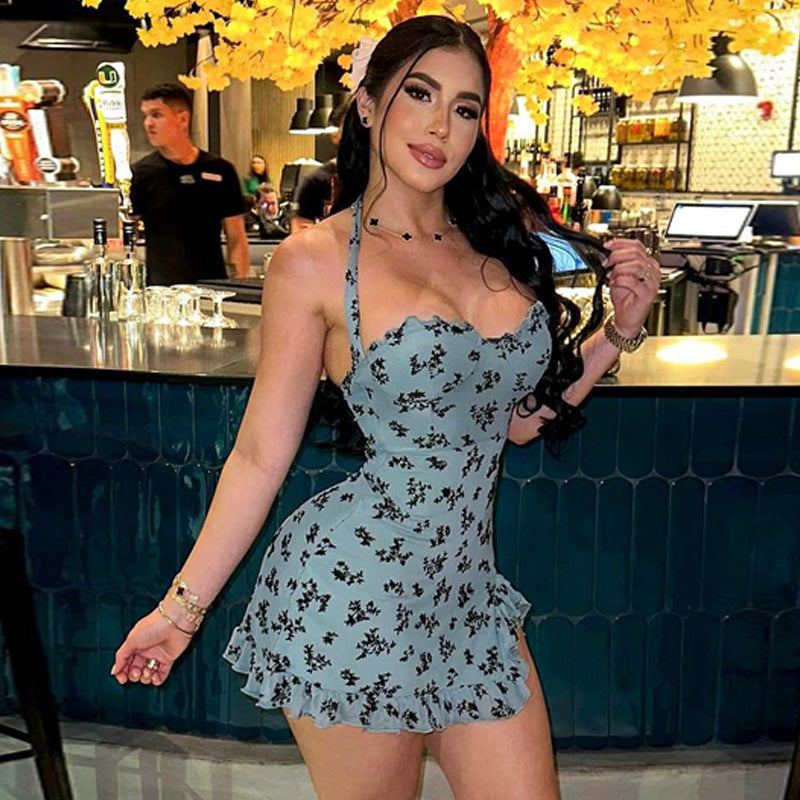 Fashionable sexy lace slim-fit crop top tie dress