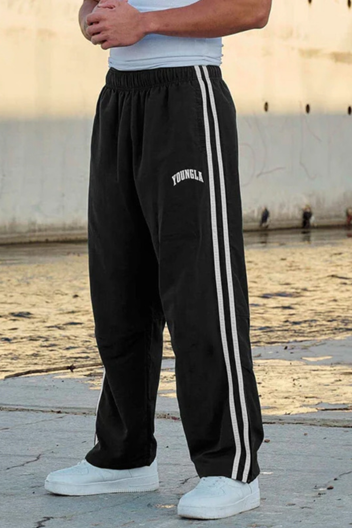 Men's double-strip stitching printed sweatpants
