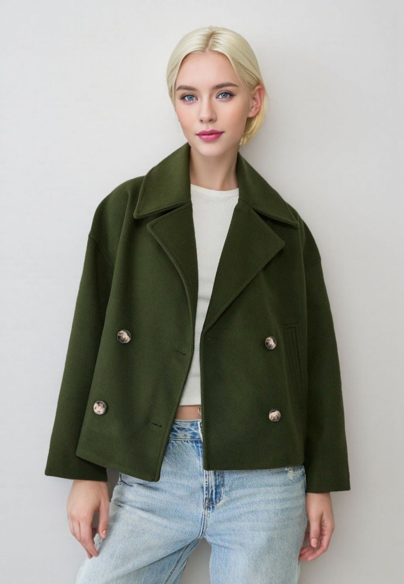 Lapel double-breasted short coat