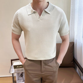 Relaxed Striped V-neck Short-Sleeve Shirt
