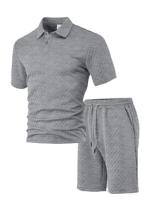 Men's Solid Shortsleeve Polo Shirt & Drawstring Waist Shorts Set