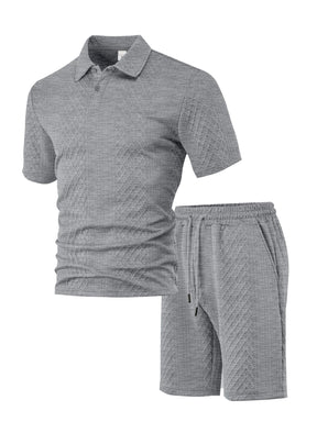 Men's Solid Shortsleeve Polo Shirt & Drawstring Waist Shorts Set