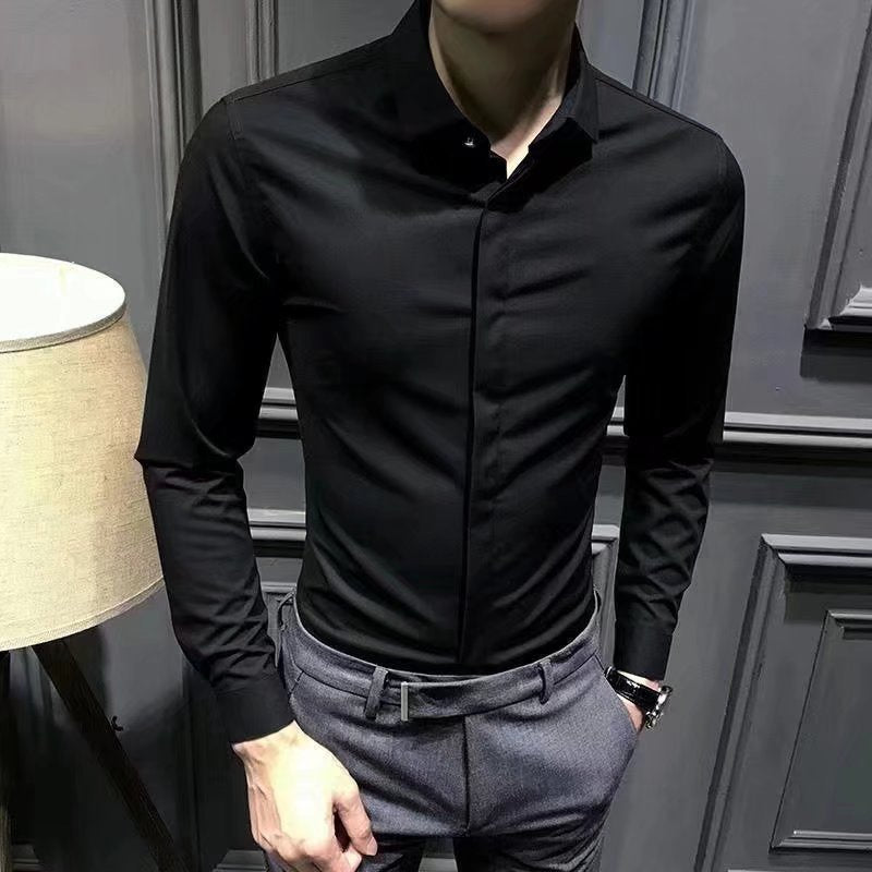 Hidden button anti-wrinkle shirt