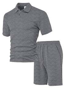 Men's Solid Shortsleeve Polo Shirt & Drawstring Waist Shorts Set