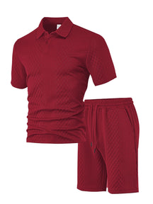 Men's Solid Shortsleeve Polo Shirt & Drawstring Waist Shorts Set
