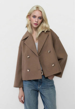 Lapel double-breasted short coat