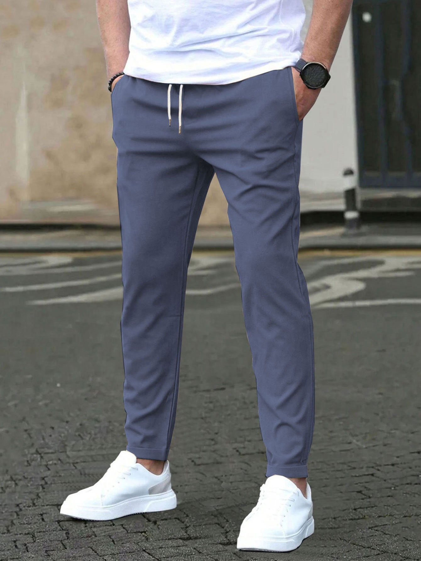 Solid color slim-fit casual pants