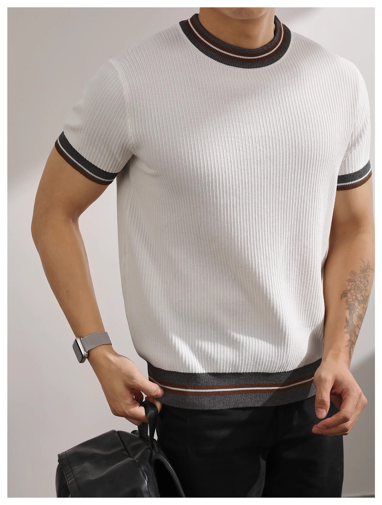 Knitted color block short-sleeve shirt