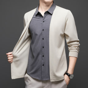 High-end men's leisure stand-up collar two-piece suit shirt