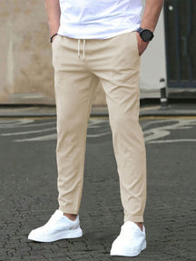 Solid color slim-fit casual pants