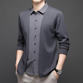 High-end men's leisure stand-up collar two-piece suit shirt
