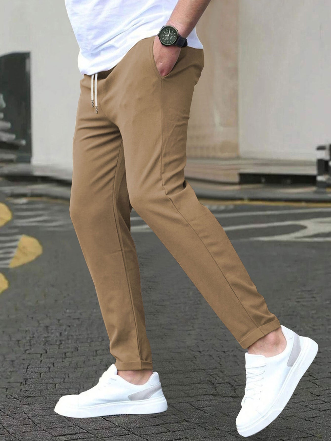 Solid color slim-fit casual pants