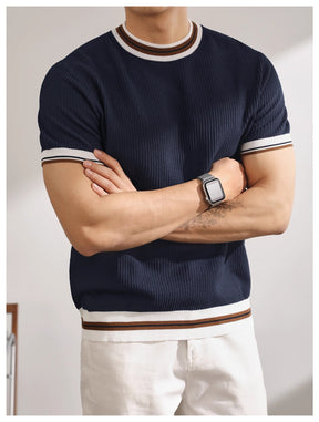 Knitted color block short-sleeve shirt